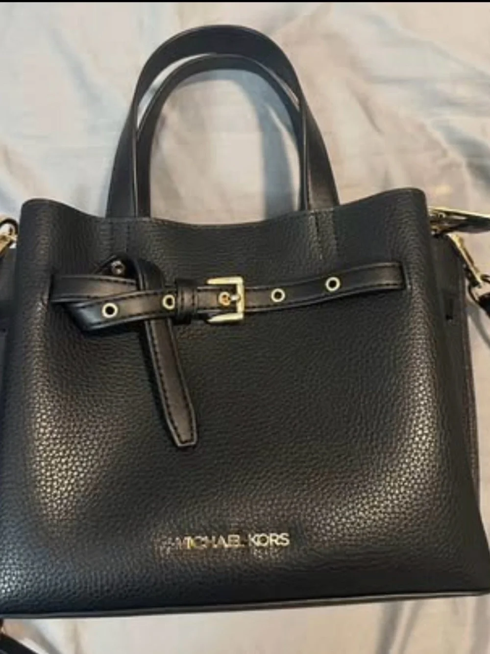 Michael Kors Black Pebbled Leather Satchel with Gold Hardware